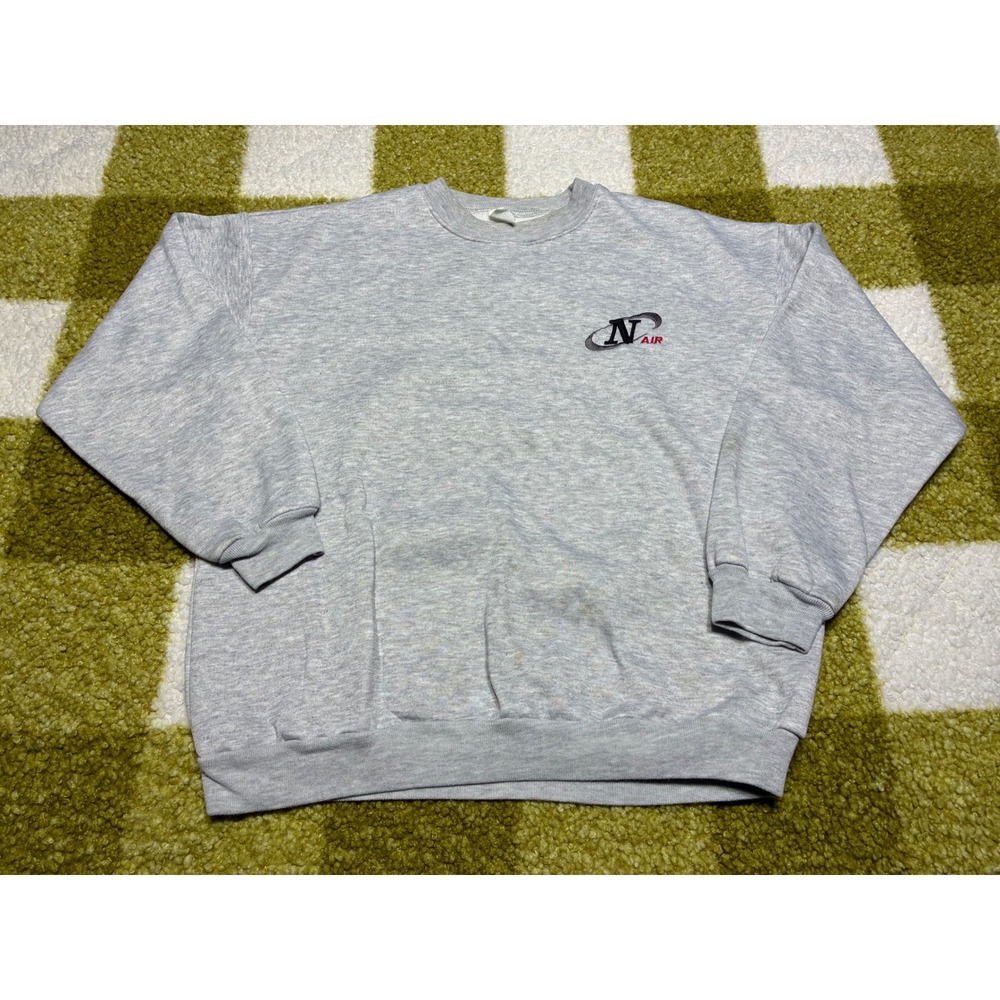Vintage N AIR Embroidered Crewneck Sweatshirt Grey‎ Made in USA Mens Medium
